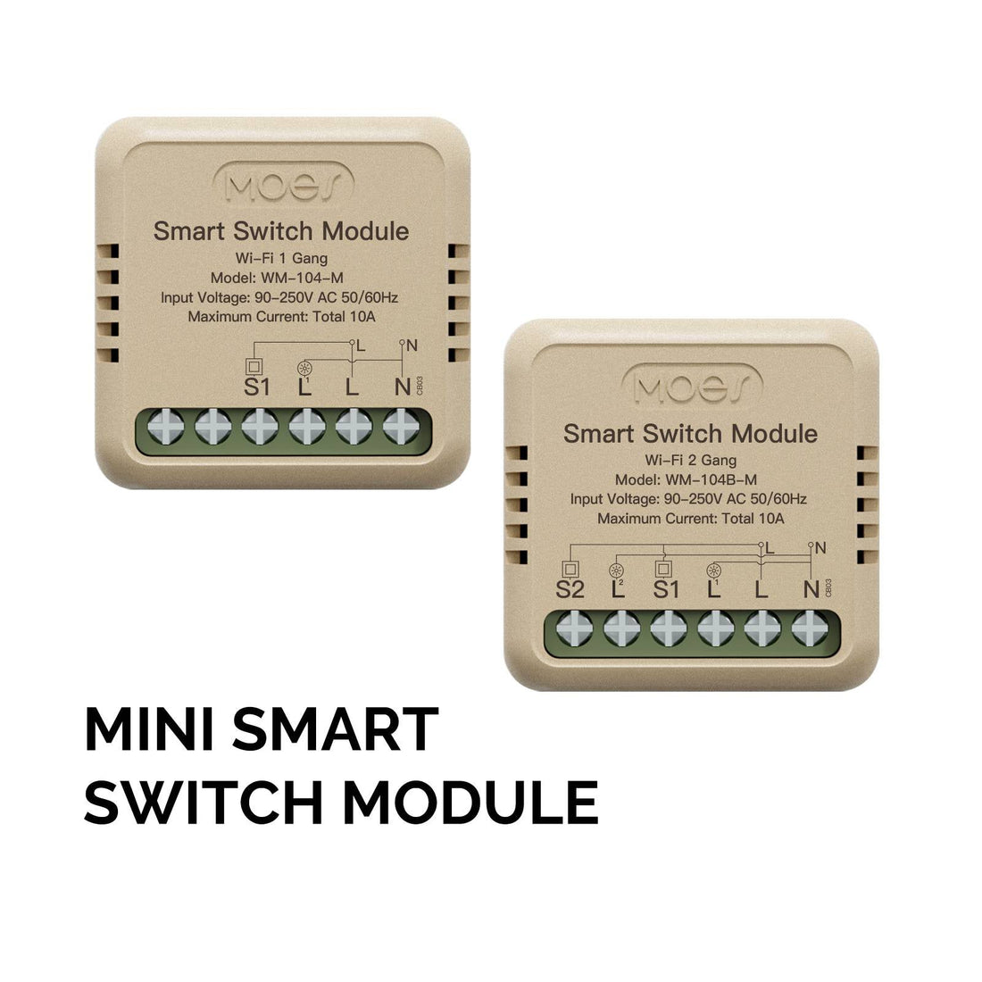 WiFi Mini Smart Switch Module - 1 Gang & 2 Gang DIY Relay Timer, Wireless Light Switch Works with Alexa/Google Home, No Hub Required, Smart Life/Tuya App Control, 10A 120V-250V, No Neutral Needed