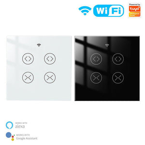 WiFi & RF433 Smart 2-Gang Double Curtain Blind Touch Switch – Neutral Wire Required, Works with Alexa/Google Home, Remote Control, EU Version (No Hub Required)