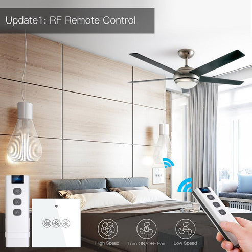 WiFi & RF433 Smart Ceiling Fan Switch - Single Pole EU Version, Touch Control, Neutral Wire Required, Works with Alexa/Google Home, No Hub Needed for Remote Control