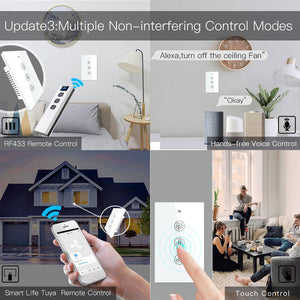 WiFi & RF433 Smart Ceiling Fan Switch - US Version, Single Pole Touch Control, Neutral Wire Required, Works with Alexa/Google Home, No Hub Needed, Remote Control Wall Switch