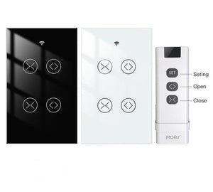 WiFi & RF433 Smart Curtain Switch - 2 Gang Blind Touch Light Switch, Single Pole, Neutral Wire Required, Works with Alexa & Google Home, Compatible with US Electrical System (120V)