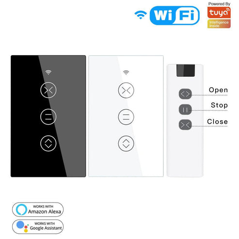 WiFi & RF433 Smart Curtain Switch - Touch Control for Blinds/Roller Shutters, Single Pole, Neutral Wire Required, Works with Alexa & Google Home, Smart Life/Tuya App (US Standard)