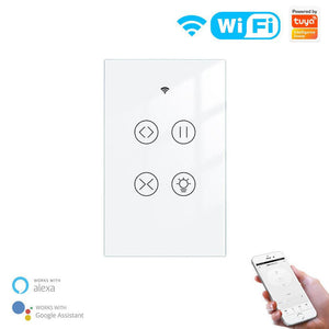 WiFi & RF433 Smart Curtain Light Switch - Glass Panel Touch Control for Motorized Curtains & Blinds, Single Pole, Neutral Wire Required, Works with Alexa/Google Home, US Standard (120V)