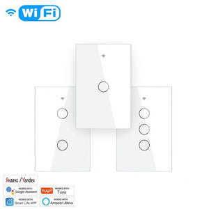 WiFi & RF433 Smart Light Switch - Touch Panel Wall Switch, Single Pole 1/2/3/4 Gang, Works with Alexa/Google Home, 220V US Version, No Neutral Wire Required, Remote Control