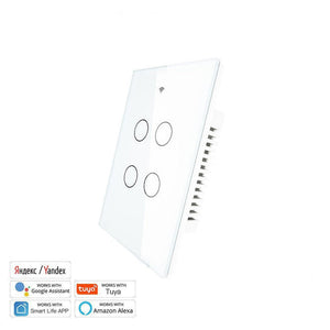 WiFi & RF433 Smart Light Switch - Touch Panel Wall Switch, Single Pole 1/2/3/4 Gang, Works with Alexa/Google Home, 220V US Version, No Neutral Wire Required, Remote Control
