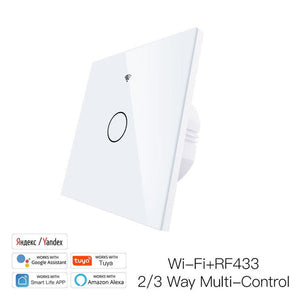 WiFi & RF433 Smart Light Switch - 1/2/3/4 Gang Touch Panel, 2-Way Multi-Control, Neutral Wire Required, EU 220-240V, Works with Alexa/Google Home