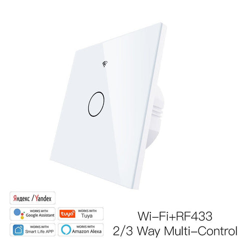 WiFi & RF433 Smart Light Switch - 1/2/3/4 Gang Touch Panel, 2-Way Multi-Control, Neutral Wire Required, EU 220-240V, Works with Alexa/Google Home