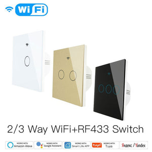 WiFi & RF433 Smart Light Switch - 1/2/3/4 Gang Touch Panel, 2-Way Multi-Control, Neutral Wire Required, EU 220-240V, Works with Alexa/Google Home