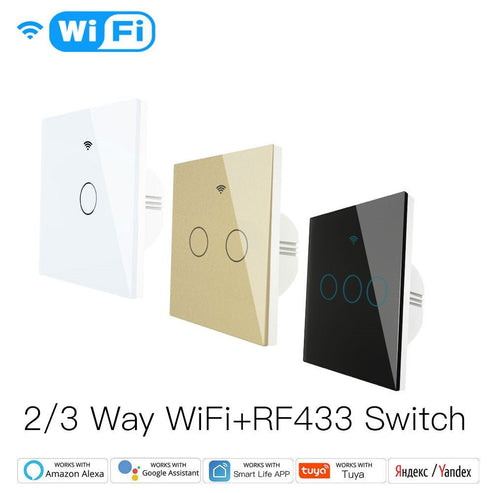WiFi & RF433 Smart Light Switch - 1/2/3/4 Gang Touch Panel, 2-Way Multi-Control, Neutral Wire Required, EU 220-240V, Works with Alexa/Google Home