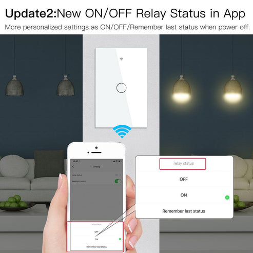 WiFi & RF433 Smart Light Switch - Touch Panel Wall Switch, Single Pole 1/2/3/4 Gang, Works with Alexa/Google Home, 220V US Version, No Neutral Wire Required, Remote Control