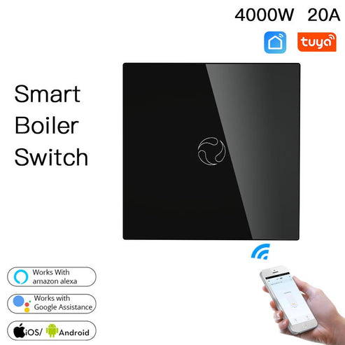WiFi Smart Boiler Touch Switch – Single Pole, Neutral Wire Required, 20A 100-240V, EU Version, Works with Alexa & Google Home, App Control, No Hub Needed, for Water Heater & HVAC Systems
