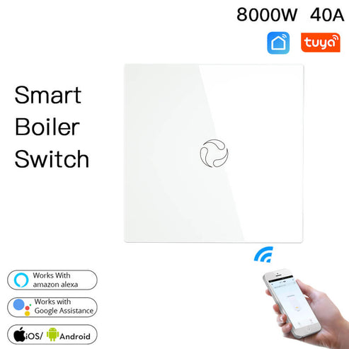 WiFi Smart Boiler Touch Switch – Single Pole, Neutral Wire Required, 20A 100-240V, EU Version, Works with Alexa & Google Home, App Control, No Hub Needed, for Water Heater & HVAC Systems