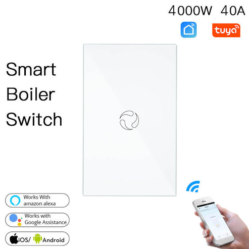 WiFi Smart Boiler Touch Switch – Single Pole, Neutral Wire Required, 20A 100-240V, Works with Alexa & Google Home, Remote Control via App, No Hub Needed, for Water Heater & HVAC Systems (US Standard)
