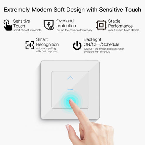 Smart WiFi Curtain Switch - Touch Control for Motorized Curtains & Roller Blinds, Works with Alexa/Google Home, App Remote Control, Timer & Voice Command, No Hub Required, CE Certified (EU Version)