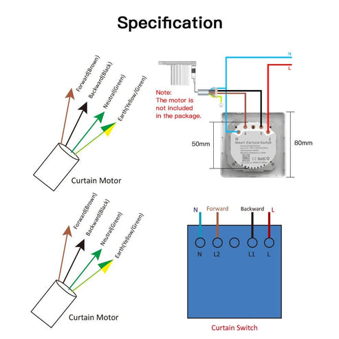 WiFi Smart Curtain Switch - Touch Control for Motorized Curtains & Roller Blinds, Works with Alexa/Google Home, EU Standard Design, No Hub Required, Neutral Wire Needed (220-240V)