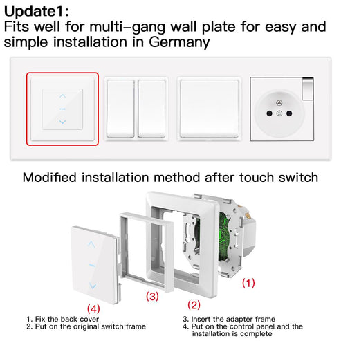 WiFi Smart Curtain Switch - Touch Control for Motorized Curtains & Roller Blinds, Works with Alexa/Google Home, EU Standard Design, No Hub Required, Neutral Wire Needed (220-240V)