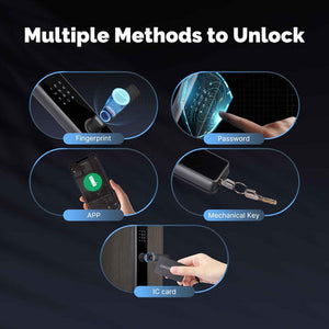 WiFi Smart Door Lock with Fingerprint - Remote Unlock via App, Anti-Hijack & Tamper Alarm, 5 Unlock Methods (PIN/Key/Card/Alexa/Finger), Auto-Lock, Works with Google Home