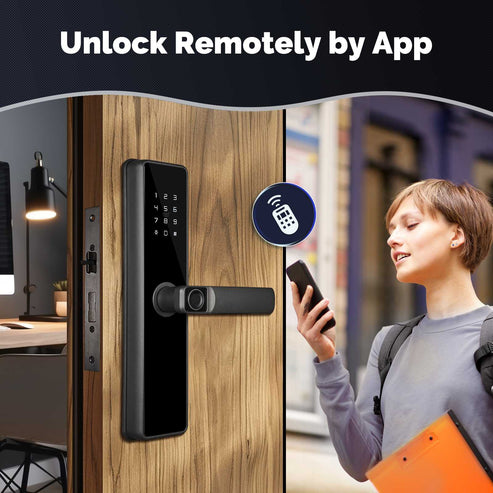 WiFi Smart Door Lock with Fingerprint - Remote Unlock via App, Anti-Hijack & Tamper Alarm, 5 Unlock Methods (PIN/Key/Card/Alexa/Finger), Auto-Lock, Works with Google Home
