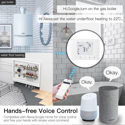 WiFi Smart Thermostat - LCD Wall-Mounted Temperature Controller for Gas Boiler & Water Underfloor Heating, Programmable, Works with Alexa & Google Home