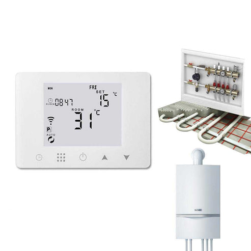 WiFi Smart Thermostat - LCD Wall-Mounted Temperature Controller for Gas Boiler & Water Underfloor Heating, Programmable, Works with Alexa & Google Home