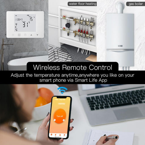 WiFi Smart Thermostat - LCD Wall-Mounted Temperature Controller for Gas Boiler & Water Underfloor Heating, Programmable, Works with Alexa & Google Home
