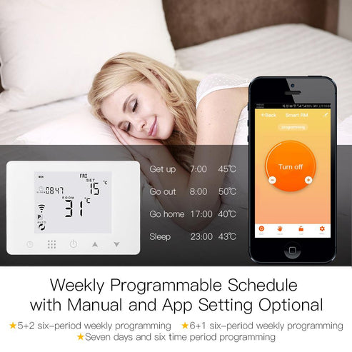 WiFi Smart Thermostat - LCD Wall-Mounted Temperature Controller for Gas Boiler & Water Underfloor Heating, Programmable, Works with Alexa & Google Home