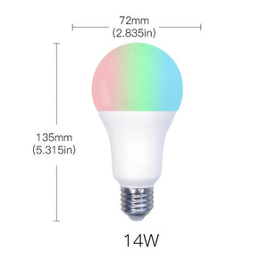 WiFi Smart LED Light Bulb, 14W RGB + CCT Color Changing Bulb, Dimmable, Compatible with Alexa & Google Home, Energy Saving, Timer Function, Works with Smartphone App, Voice Control, Soft White to Multicolor