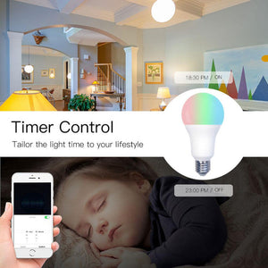 WiFi Smart LED Light Bulb, 14W RGB + CCT Color Changing Bulb, Dimmable, Compatible with Alexa & Google Home, Energy Saving, Timer Function, Works with Smartphone App, Voice Control, Soft White to Multicolor