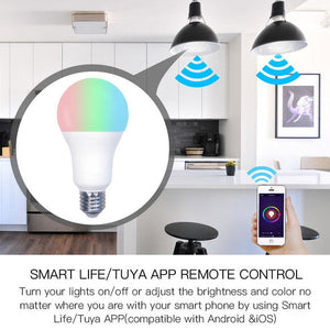 WiFi Smart LED Light Bulb, 14W RGB + CCT Color Changing Bulb, Dimmable, Compatible with Alexa & Google Home, Energy Saving, Timer Function, Works with Smartphone App, Voice Control, Soft White to Multicolor