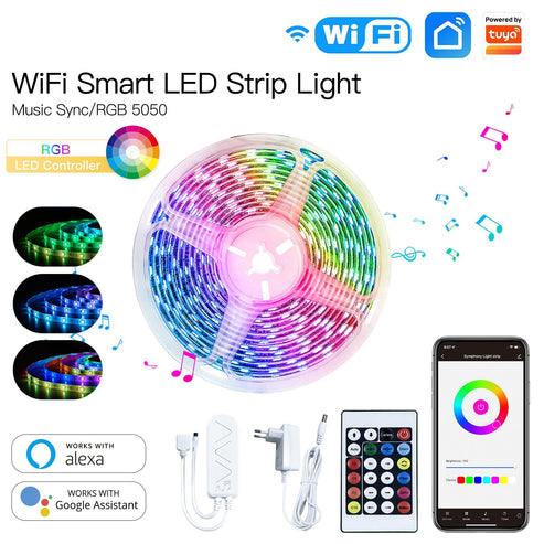 MOES WiFi Smart LED Light Strip 16.4ft, RGB Color Changing Strip Lights with 5050 LEDs, App & Remote Control, Music Sync, Mic Sound Mode for Bedroom, TV Backlight, Party Decor (Works with Alexa/Google Home)