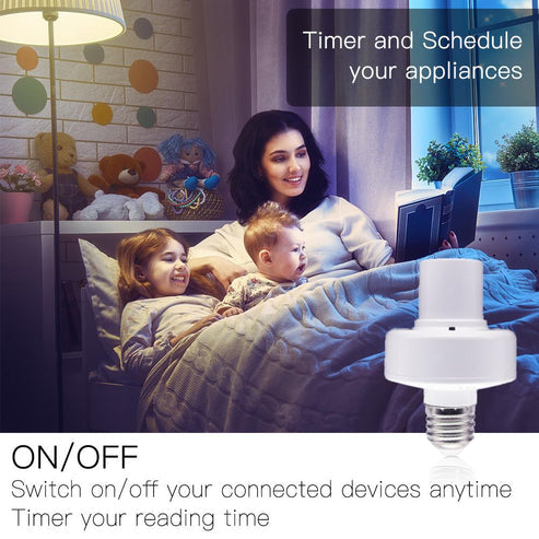 MOES WiFi Smart Light Bulb Adapter, E27 Lamp Holder with Timer & Remote Control, Works with Alexa/Google Home, 85-250V, Converts Regular Bulbs to Smart, No Hub Required