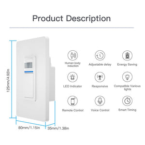 WiFi Smart Light Switch with Motion Sensor - PIR Motion Activated, Single Pole (Neutral Wire Required), Compatible with Alexa & Google Home, 110-125V, No Hub Needed, Auto On/Off for Hallway, Bathroom & Closet