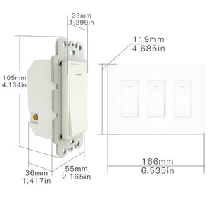 WiFi Smart In-Wall Light Switch 2/3/4 Gang, Compatible with Alexa & Google Home, No Hub Required, Touch Panel Push Button, Remote Control & Timer, Neutral Wire Needed, FCC Certified (US Version)