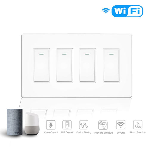 WiFi Smart In-Wall Light Switch 2/3/4 Gang, Compatible with Alexa & Google Home, No Hub Required, Touch Panel Push Button, Remote Control & Timer, Neutral Wire Needed, FCC Certified (US Version)
