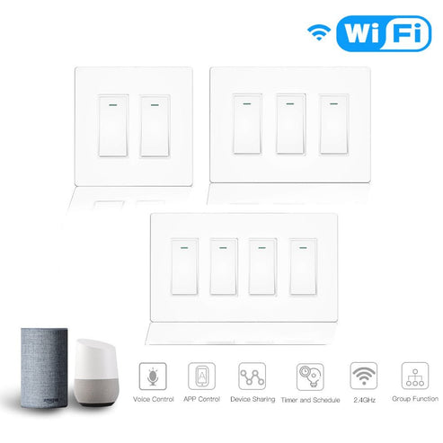 WiFi Smart In-Wall Light Switch 2/3/4 Gang, Compatible with Alexa & Google Home, No Hub Required, Touch Panel Push Button, Remote Control & Timer, Neutral Wire Needed, FCC Certified (US Version)