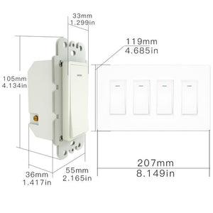 WiFi Smart In-Wall Light Switch 2/3/4 Gang, Compatible with Alexa & Google Home, No Hub Required, Touch Panel Push Button, Remote Control & Timer, Neutral Wire Needed, FCC Certified (US Version)