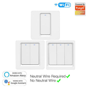 WiFi Smart Light Switch - Push Button, Neutral Wire Optional (Capacitor Required), 220-240V EU Standard, Works with Alexa & Google Home, Remote Control