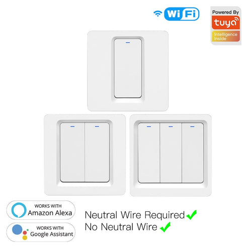 WiFi Smart Light Switch - Push Button, Neutral Wire Optional (Capacitor Required), 220-240V EU Standard, Works with Alexa & Google Home, Remote Control