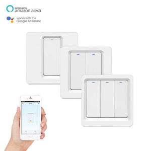 Smart WiFi Light Switch 2-Way Multi-Control, Neutral Wire Required, Works with Alexa & Google Home, Touch Push Button, Remote & Voice Control, Timer Function, CE Certified (EU Standard)