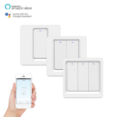Smart WiFi Light Switch 2-Way Multi-Control, Neutral Wire Required, Works with Alexa & Google Home, Touch Push Button, Remote & Voice Control, Timer Function, CE Certified (EU Standard)