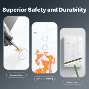 WiFi Smart Light Switch US - No Neutral Wire Required, Glass Touch Panel Wall Switch, Works with Alexa/Google/HomeKit, App & Voice Control, UL Certified