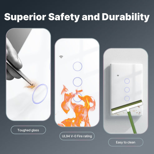 WiFi Smart Light Switch US - No Neutral Wire Required, Glass Touch Panel Wall Switch, Works with Alexa/Google/HomeKit, App & Voice Control, UL Certified