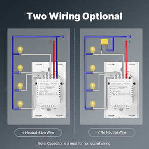 WiFi Smart Light Switch US - No Neutral Wire Required, Glass Touch Panel Wall Switch, Works with Alexa/Google/HomeKit, App & Voice Control, UL Certified