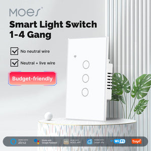 WiFi Smart Light Switch US - No Neutral Wire Required, Glass Touch Panel Wall Switch, Works with Alexa/Google/HomeKit, App & Voice Control, UL Certified