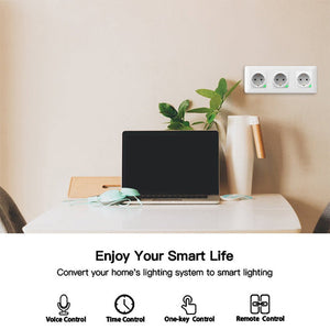 WiFi Smart Light Switch & Socket Outlet - EU Version, Push Button Wall Switch, Works with Alexa/Google Home, No Hub Required, Timer & Remote Control (Neutral Wire Required)