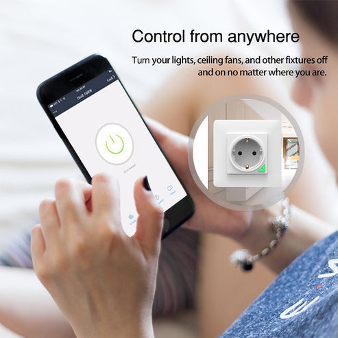 WiFi Smart Light Switch & Socket Outlet - EU Version, Push Button Wall Switch, Works with Alexa/Google Home, No Hub Required, Timer & Remote Control (Neutral Wire Required)