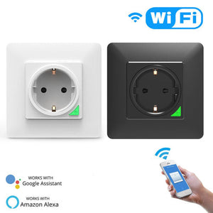 WiFi Smart Light Switch & Socket Outlet - EU Version, Push Button Wall Switch, Works with Alexa/Google Home, No Hub Required, Timer & Remote Control (Neutral Wire Required)