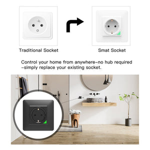 WiFi Smart Light Switch & Socket Outlet - EU Version, Push Button Wall Switch, Works with Alexa/Google Home, No Hub Required, Timer & Remote Control (Neutral Wire Required)