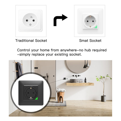 WiFi Smart Light Switch & Socket Outlet - EU Version, Push Button Wall Switch, Works with Alexa/Google Home, No Hub Required, Timer & Remote Control (Neutral Wire Required)