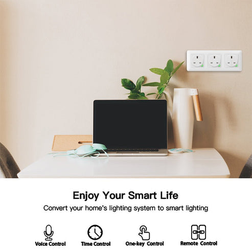 WiFi Smart Light Switch & Socket Outlet - UK Version, Push Button Control, Works with Alexa/Google Home, No Hub Required, Timer Function, Remote Access (Neutral Wire Required)